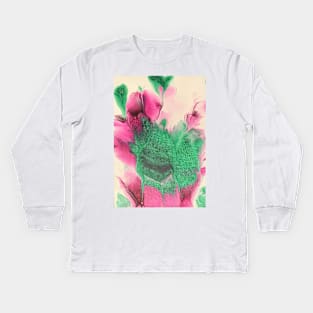 Pink And Green Floral Dip Kids Long Sleeve T-Shirt